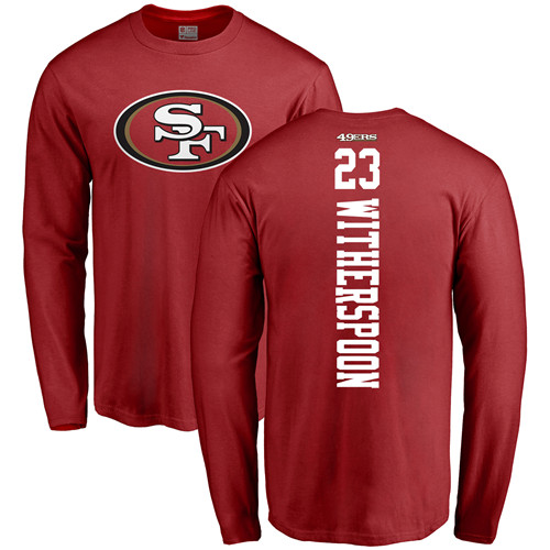 Men San Francisco 49ers Red Ahkello Witherspoon Backer #23 Long Sleeve NFL T Shirt->nfl t-shirts->Sports Accessory
